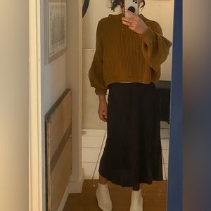 Free people Mustard yellow chunky boxy mock neck sweater